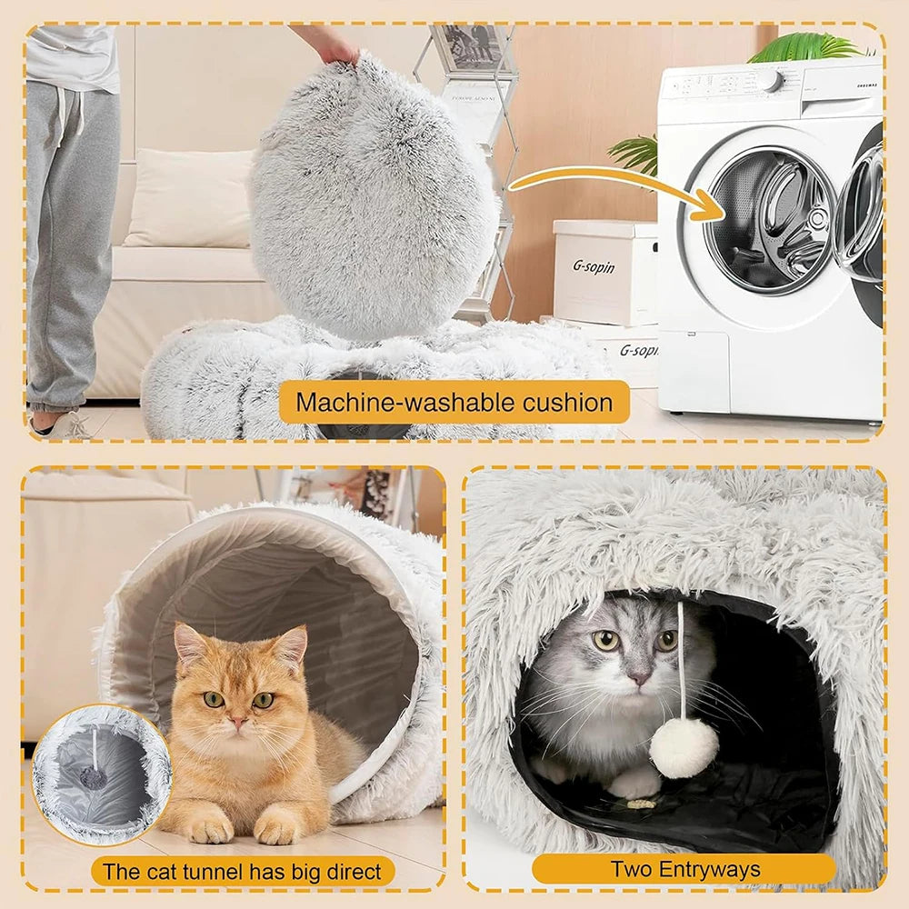 Foldable Plush Cat Tunnel Bed Cozy Hideaway