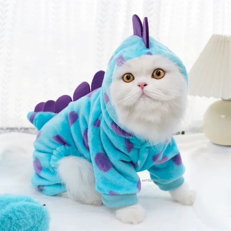 Cute Blue Dinosaur Hooded Pet Coat