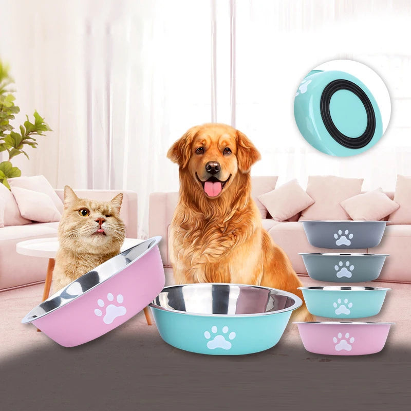 Paw Print Stainless Steel Pet Feeding Bowl