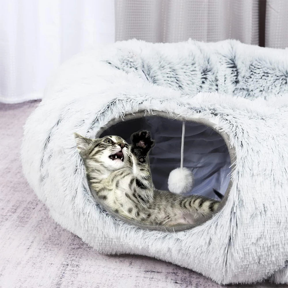 Foldable Plush Cat Tunnel Bed Cozy Hideaway