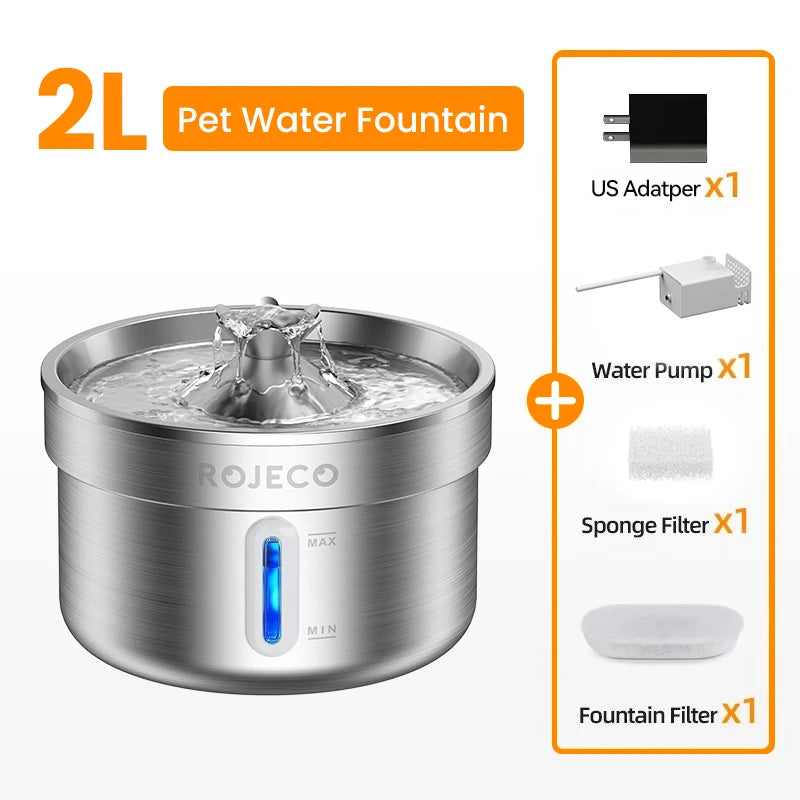 ROJECO Stainless Steel Smart Pet Fountain