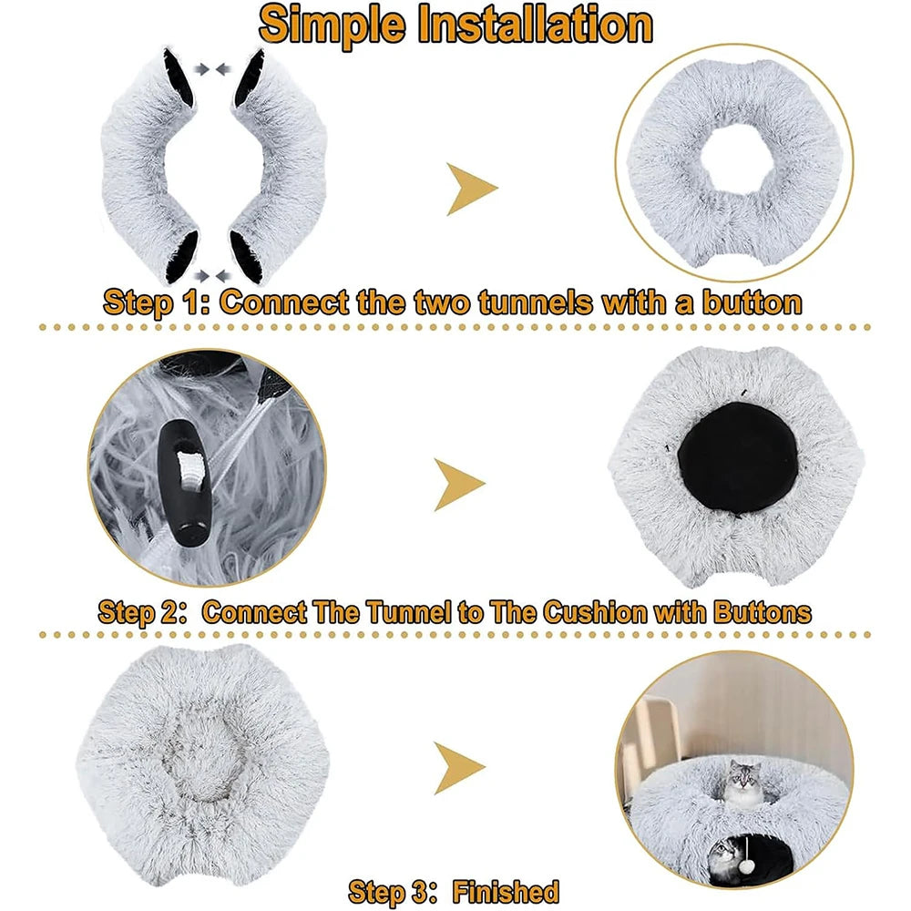 Foldable Plush Cat Tunnel Bed Cozy Hideaway