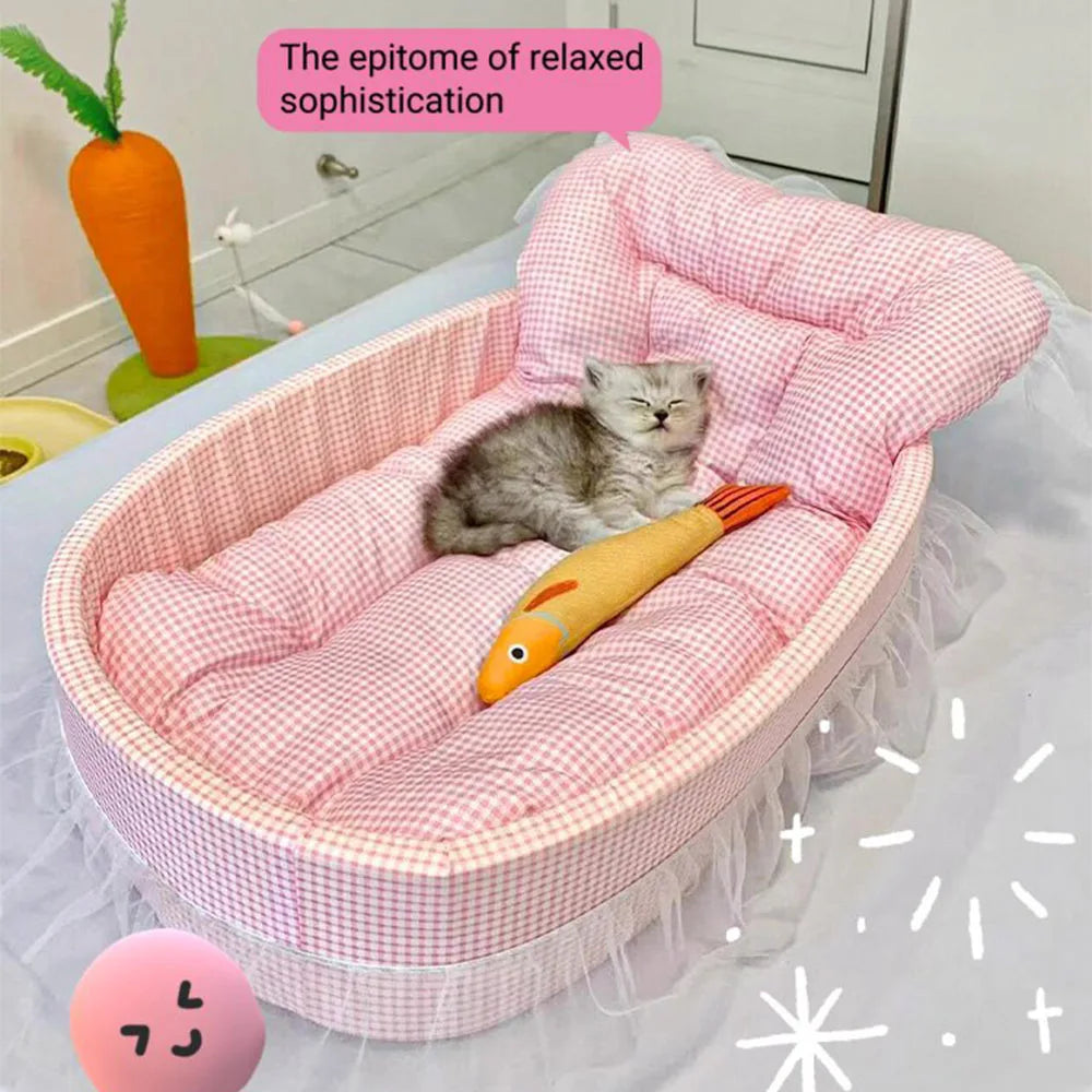 Lace-Trimmed Princess Sofa Bed for Cats Dogs