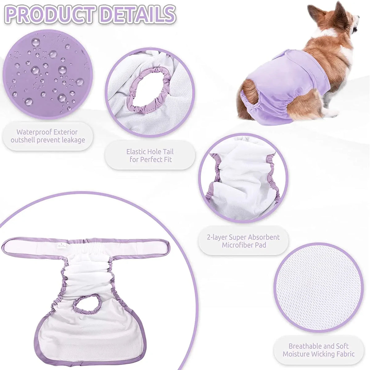 Absorbent Adjustable Diapers for Female Dogs
