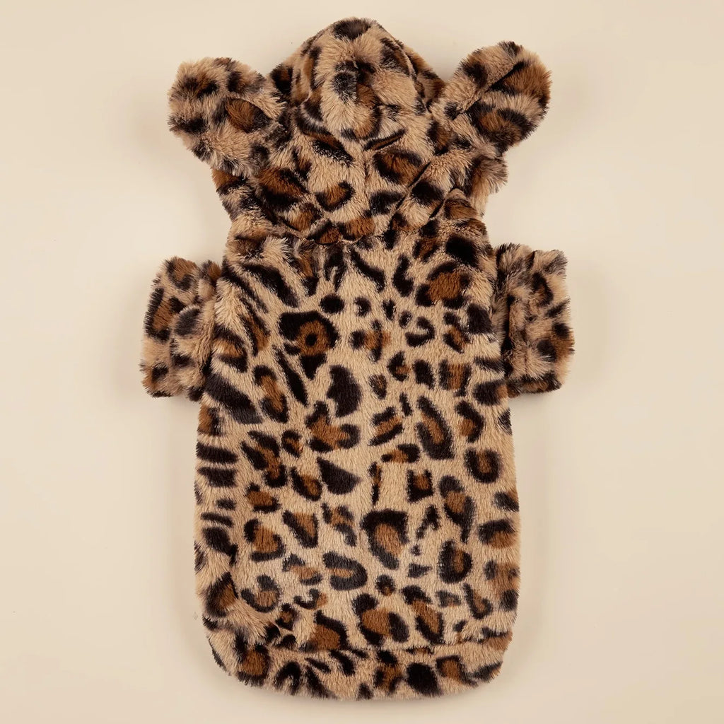 Plush Leopard Hoodie with Cute Ears