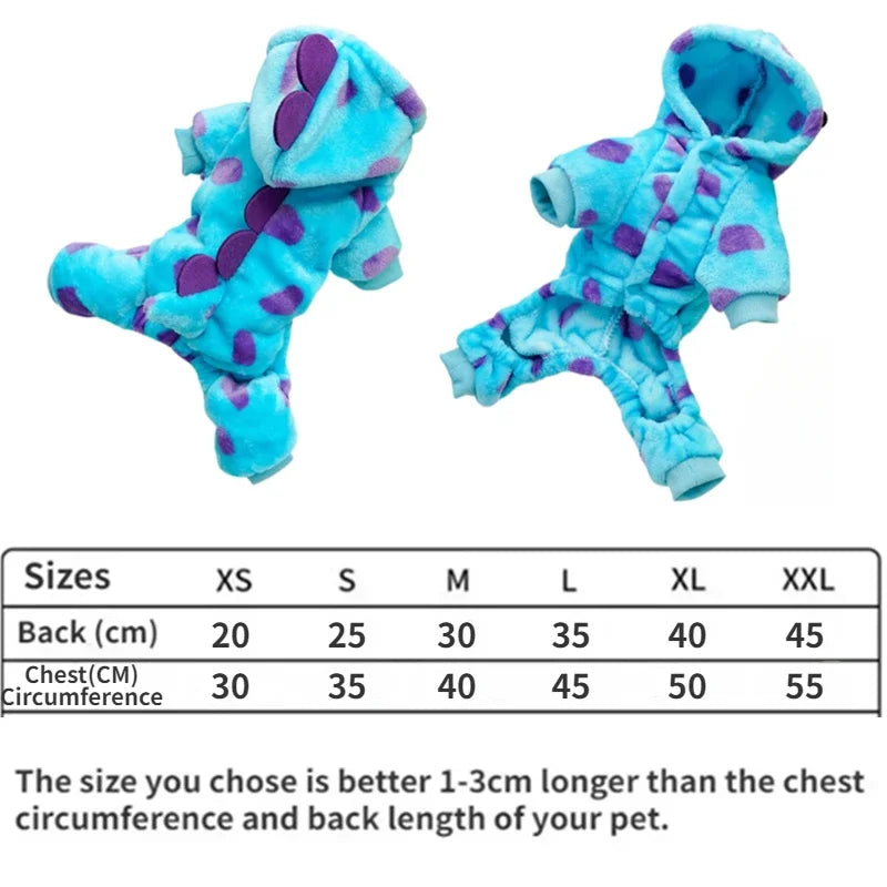 Cute Blue Dinosaur Hooded Pet Coat