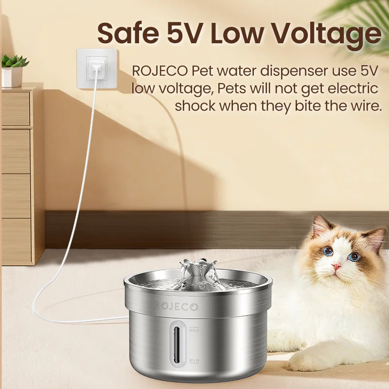 ROJECO Stainless Steel Smart Pet Fountain
