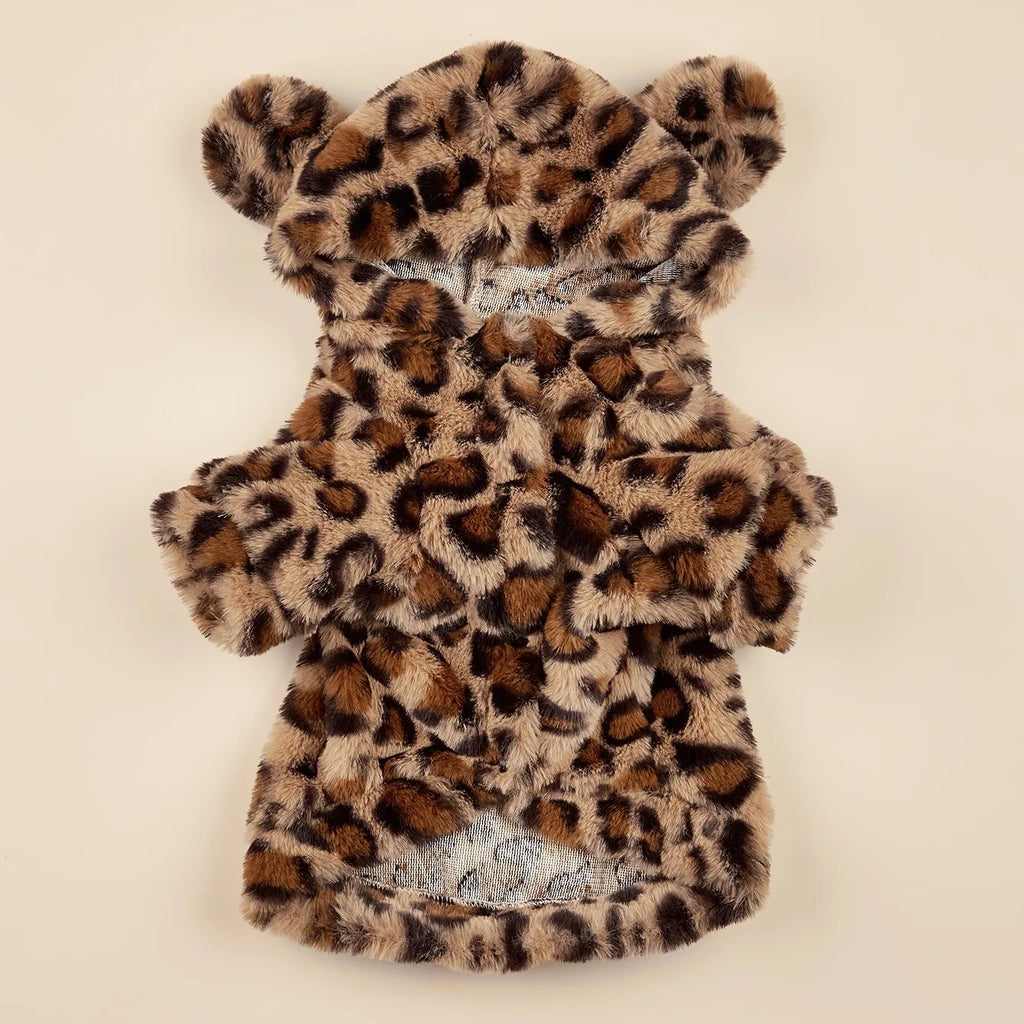Plush Leopard Hoodie with Cute Ears