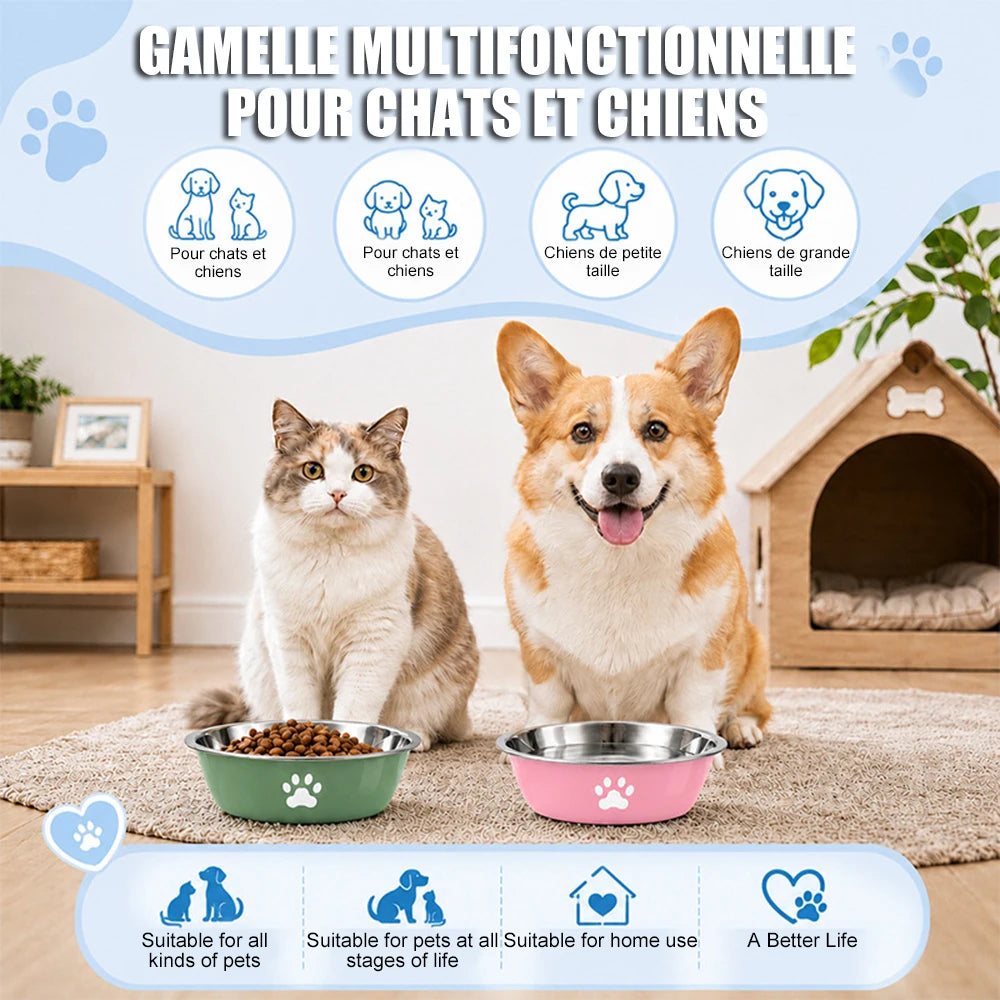 Paw Print Stainless Steel Pet Feeding Bowl