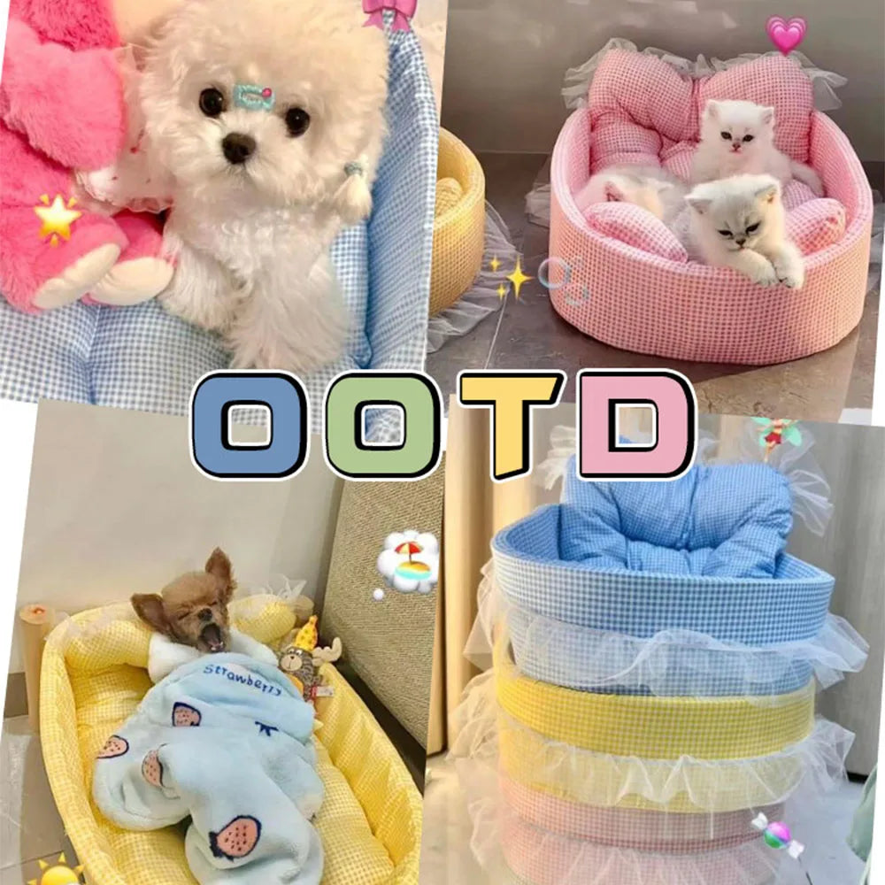 Lace-Trimmed Princess Sofa Bed for Cats Dogs