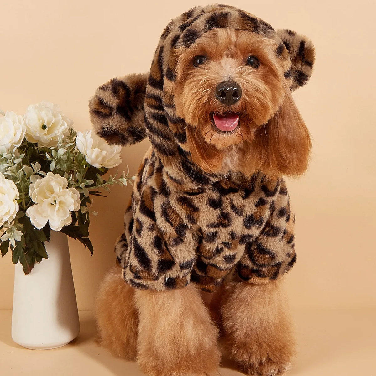 Plush Leopard Hoodie with Cute Ears