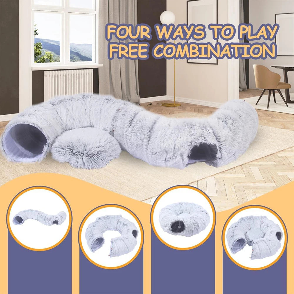 Foldable Plush Cat Tunnel Bed Cozy Hideaway