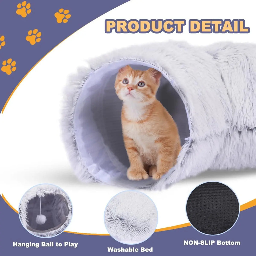 Foldable Plush Cat Tunnel Bed Cozy Hideaway
