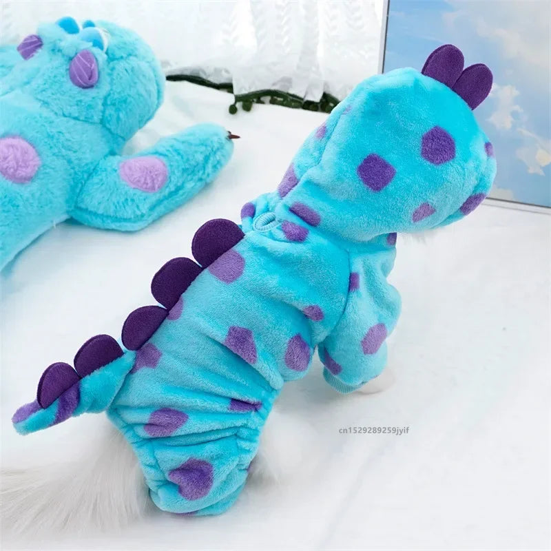 Cute Blue Dinosaur Hooded Pet Coat